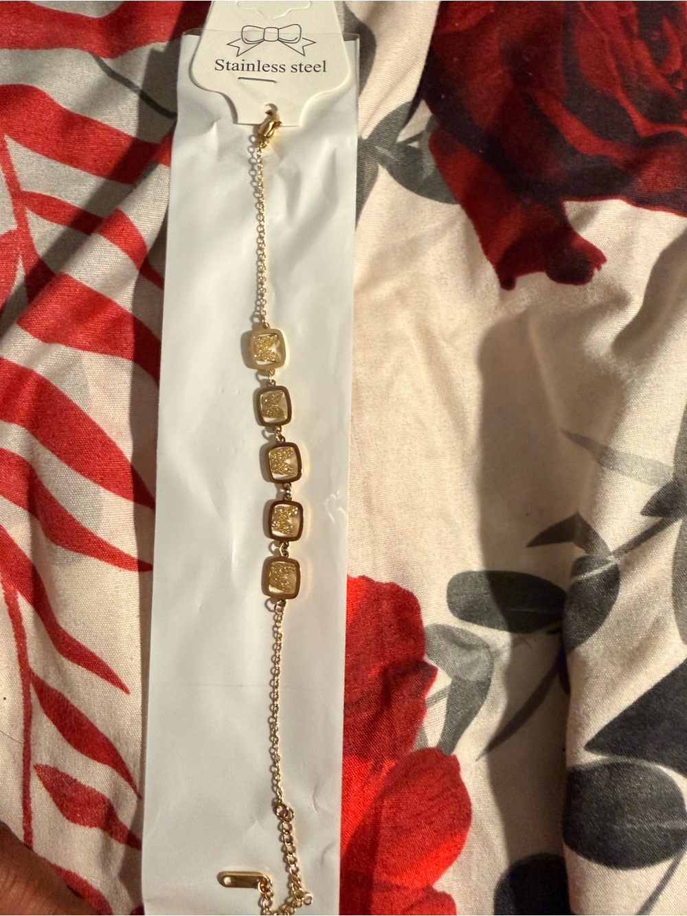 Gold Stainless Steel Square Link Bracelet - Unbranded